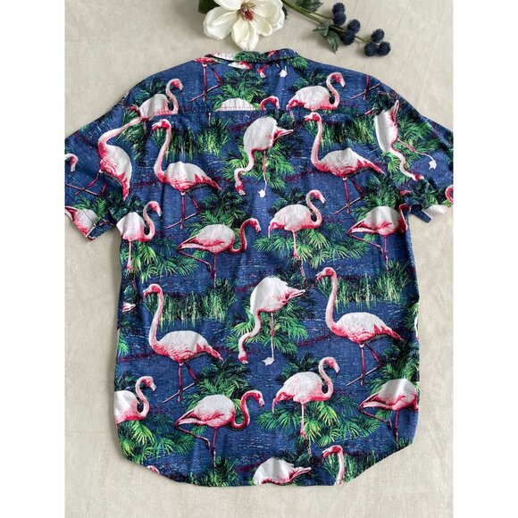 Carbon Flamingo Tropical Graphic Button-Up Shirt Large Short Sleeves Cotton - Picture 2 of 8